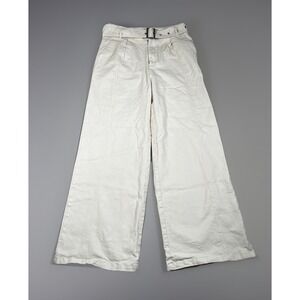CIDER High Waist Belted Wide Leg Pants Womens Size M Ivory Beige Career